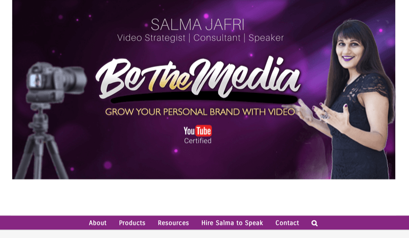 screenshot of salma jafri's website noting her be the media brand