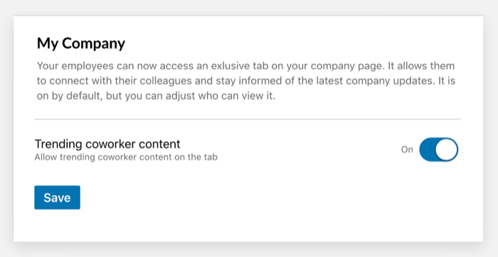 example of the menu option to turn off (or on) the my company trending coworker content tab within linkedin
