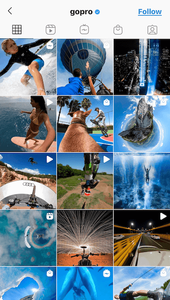 screenshot of the instagram feed for gopro with content that feels matched and cohesive