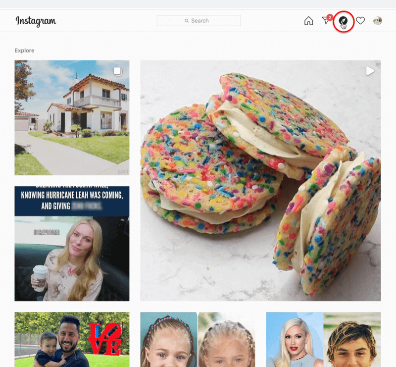 screenshot of instagram with the compass explore feed icon highlighted and several instagram posts sampled