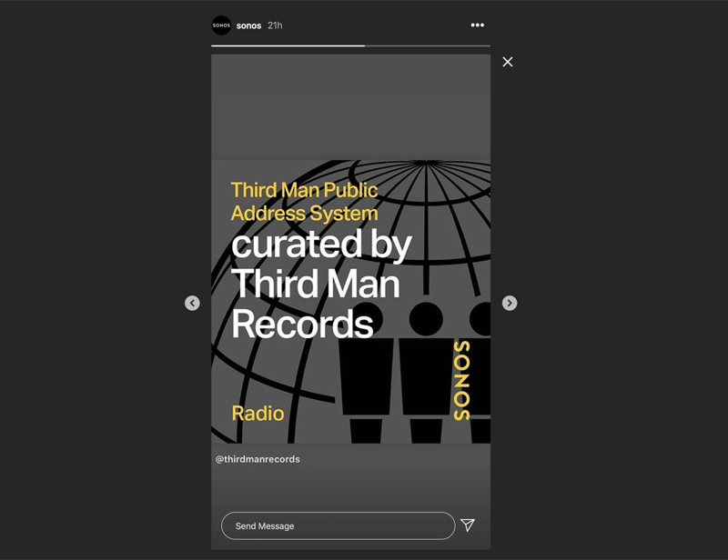 example of an instagram story by @sonos with a message response option