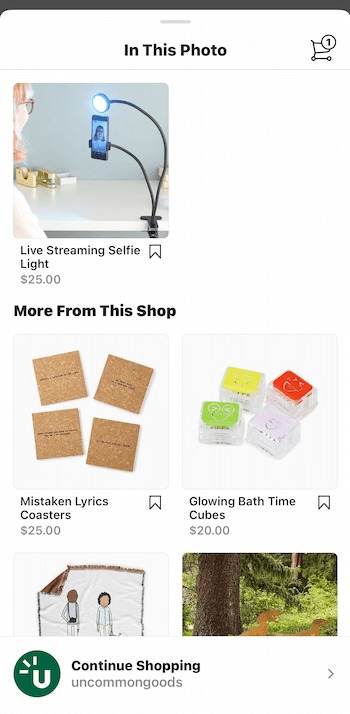 这张照片中提到的instagram可购物帖子中的商品示例，以下是该商店的更多建议