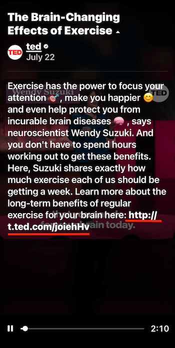 @ted的igtv视频示例，其末尾显示了网站链接的详细说明