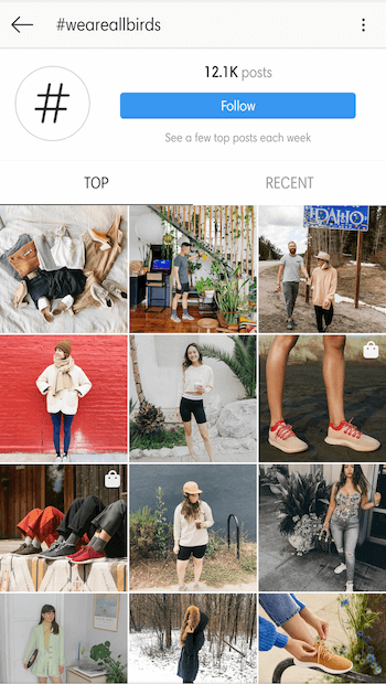 example of the instagram hashtag feed for #weareallbirds featuring primarily user-generated content