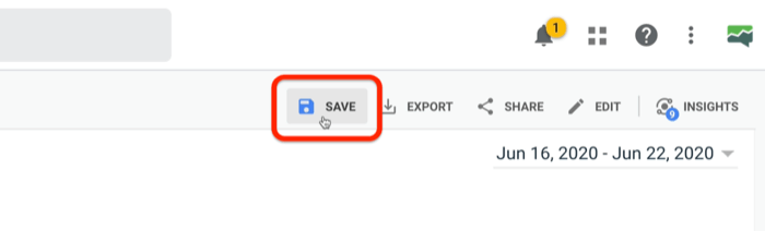 highlighted option to save a google analytics custom report 