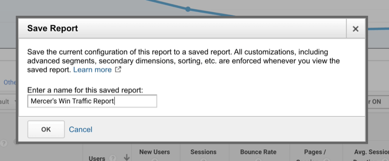 google analytics option to name a saved custom report