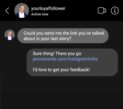 example of an instagram direct message with a link included in the message response