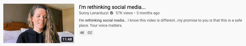 youtube video example by @sunnylenarduzzi of 'i'm rethinking social media…'