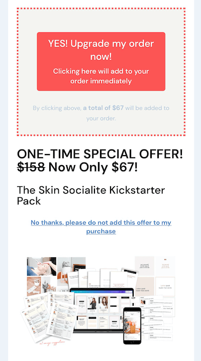 example of an instagram sale upsell offer of $67 for their kickstarter pack