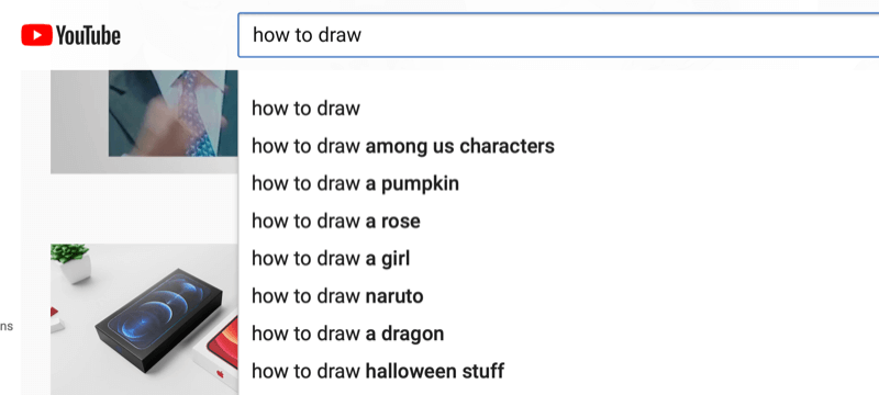 example of keyword research in youtube for the phrase 'how to draw'