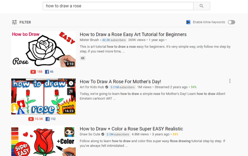example of top youtube video in youtube search results for 'how to draw a rose'