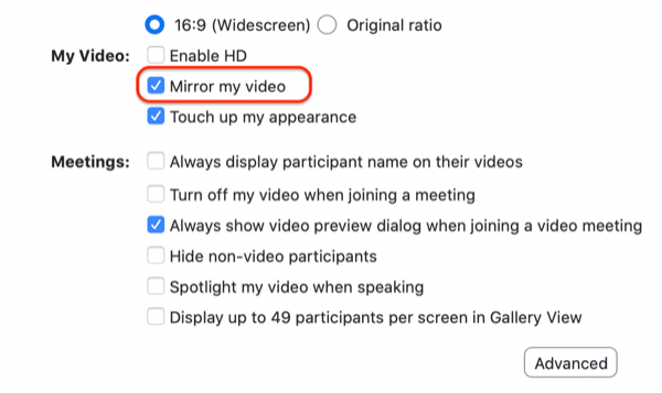 video option to mirror your camera to be familiar with your surroundings