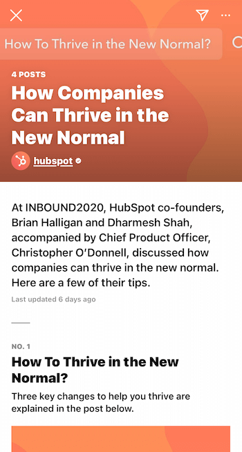 example instagram guide from hubspot titled how companies can thrive in the new normal with tips from chief company individuals delivered at the company conference