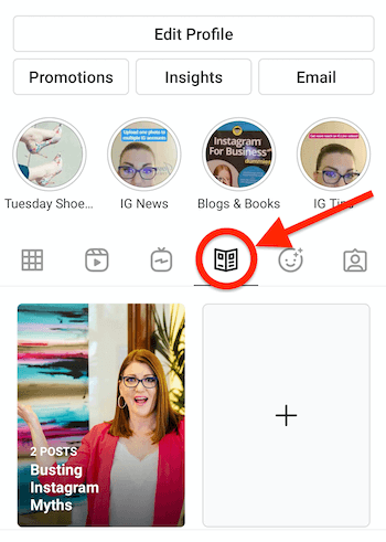 instagram profile with the newspaper looking guide icon present and highlighted, appearing next to the igtv icon