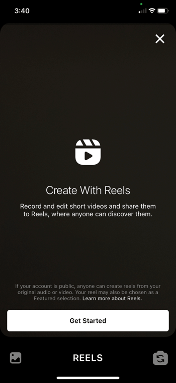 screenshot of the create reels screen on instagram