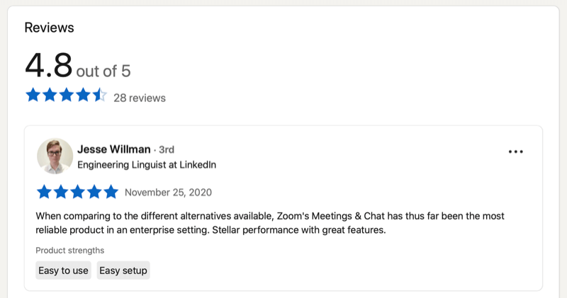 customer review on linkedin product page 800