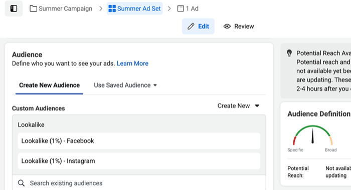 Facebook ads target discount instagram followers