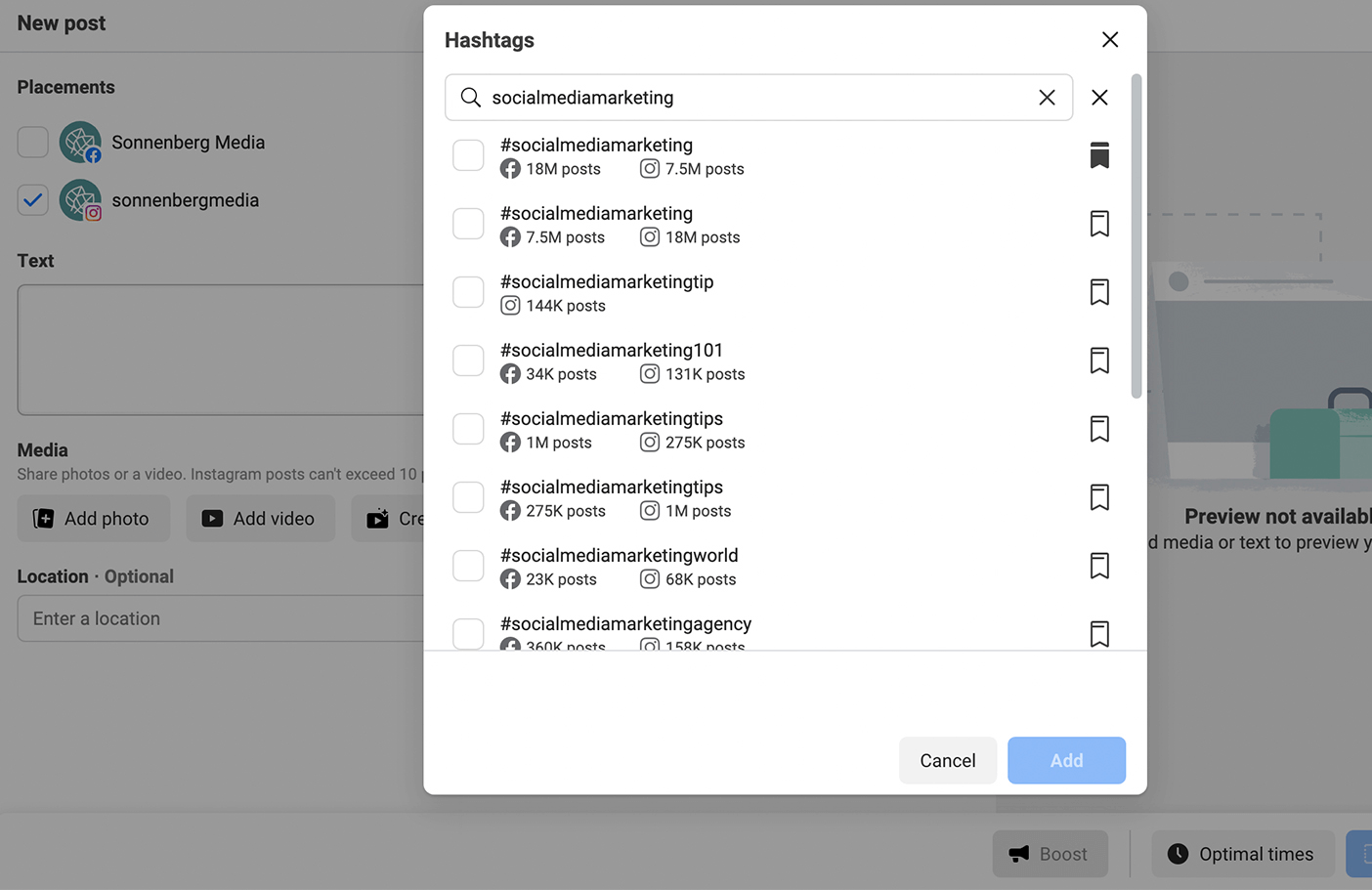 add hashtags to post in Meta Business Suite Step 1