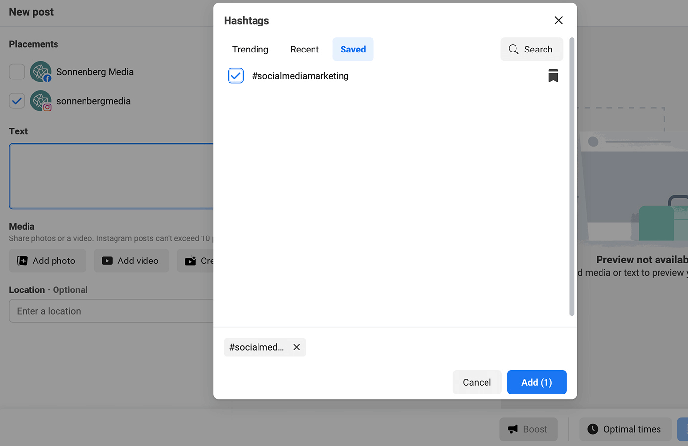 add hashtags to post in Meta Business Suite Step 2