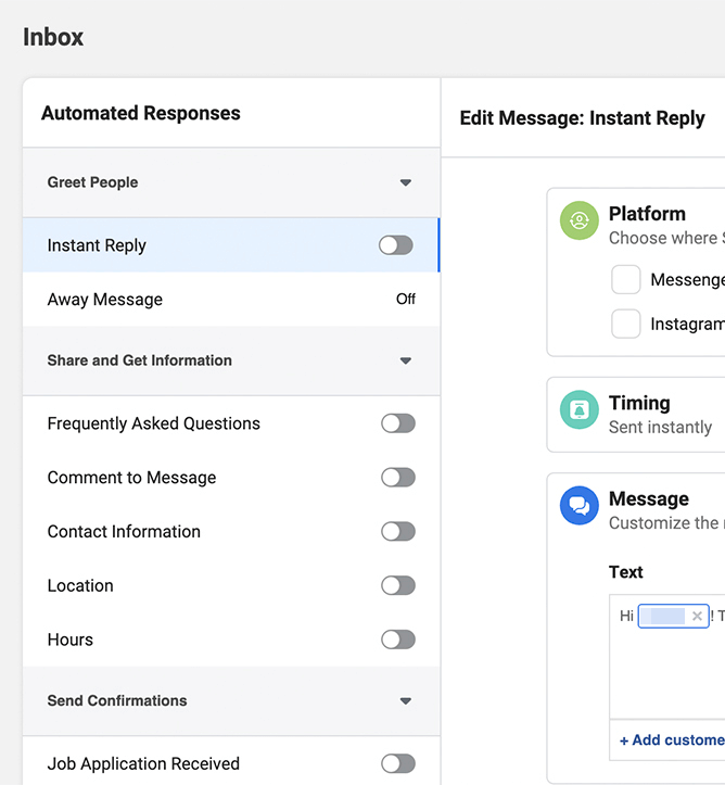 configurar respostas automatizadas do Meta Business Suite