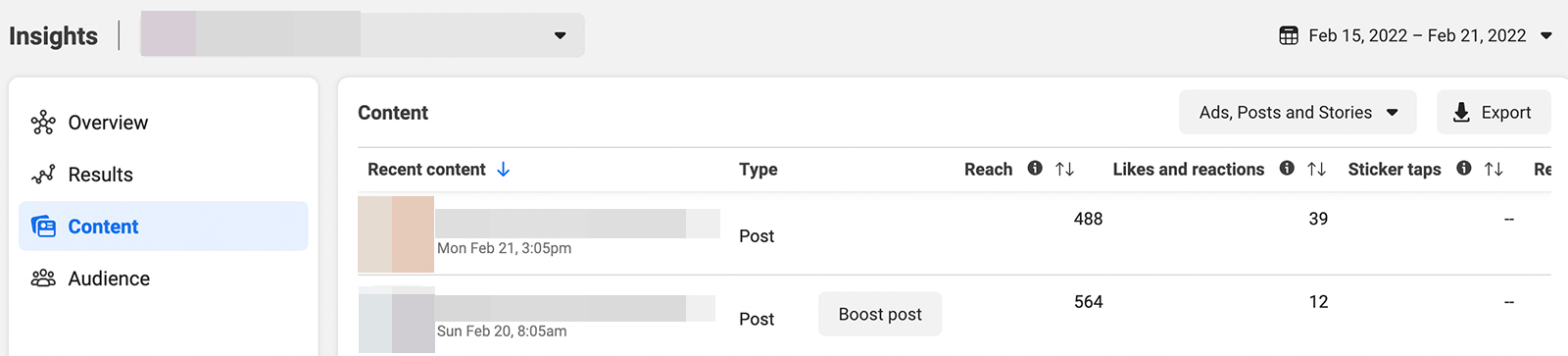 Meta Business Suite Insights Content