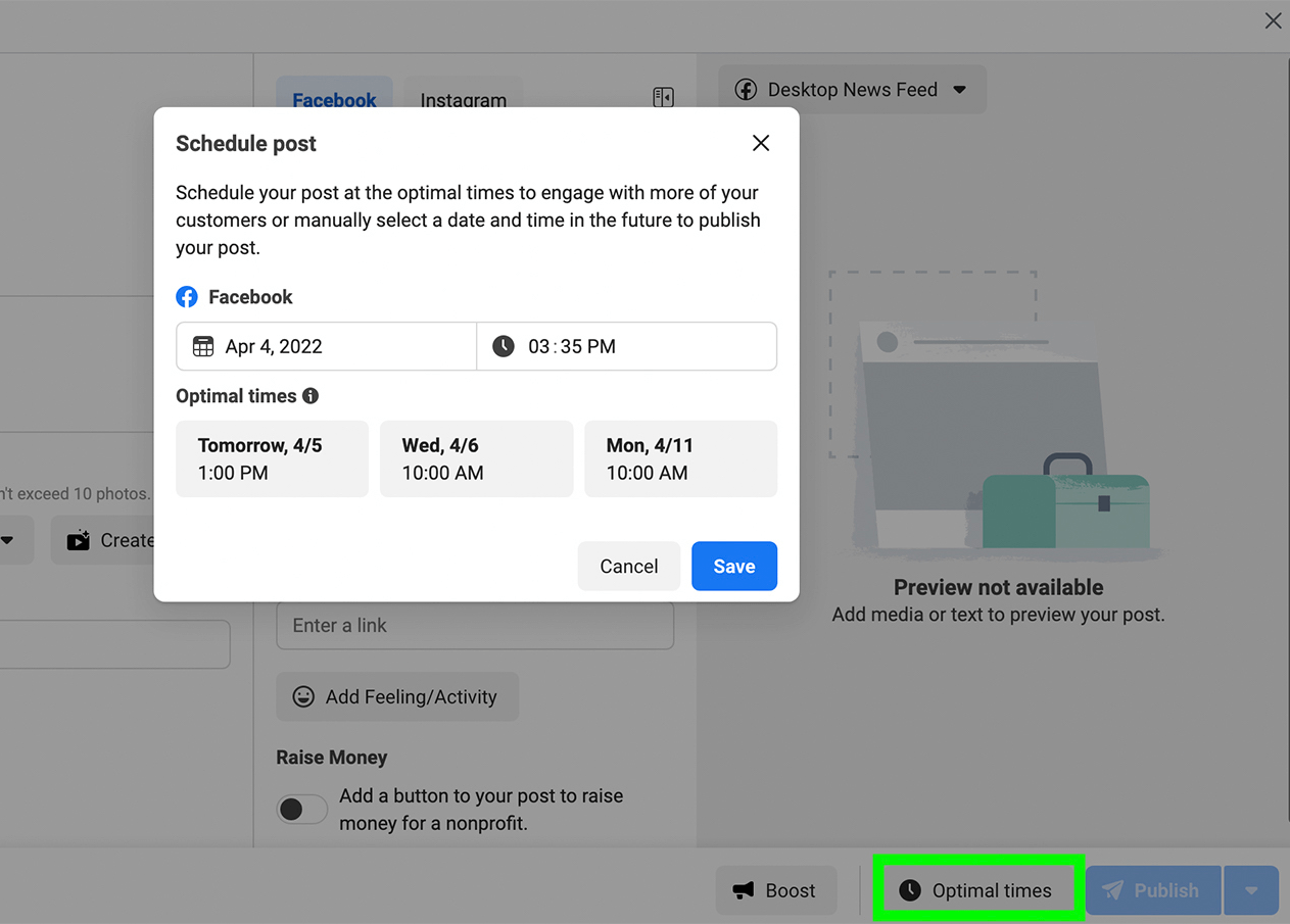 schedule post in Meta Business Suite at optimal times