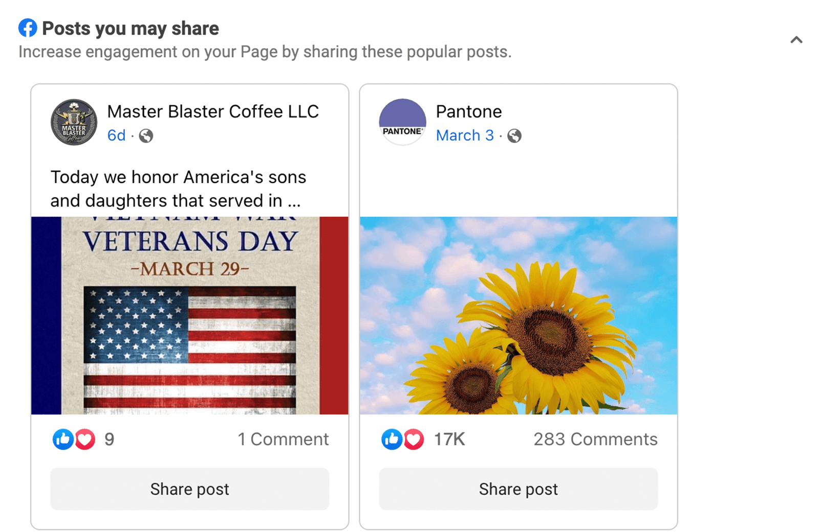 Meta Business Suite Posts You May Share suggestions