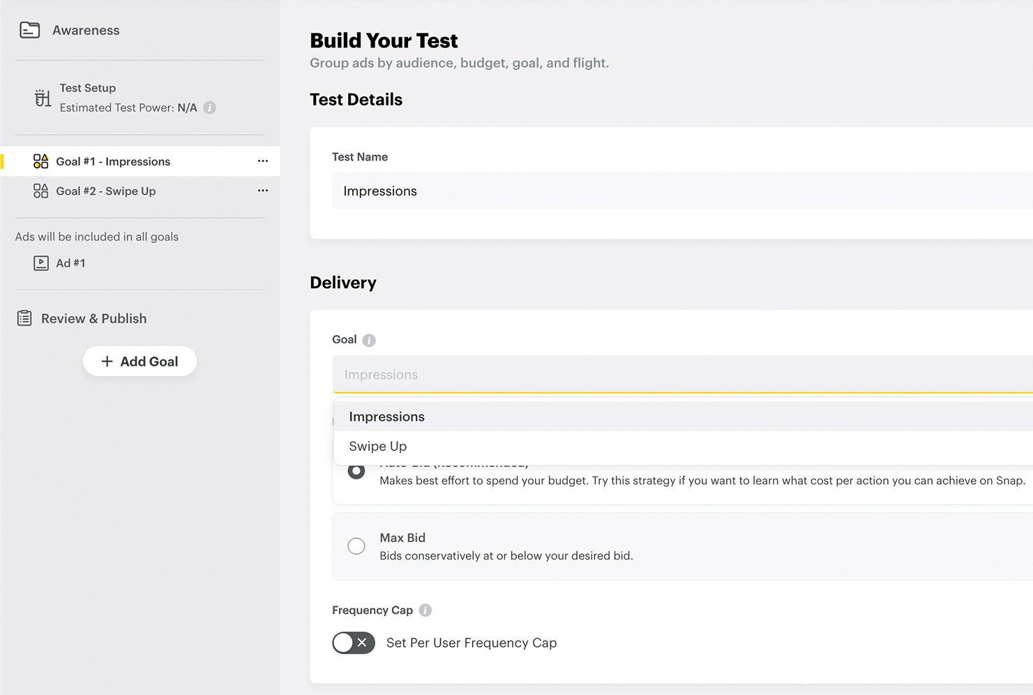 set up Snap split test via Campaign Lab Step 2