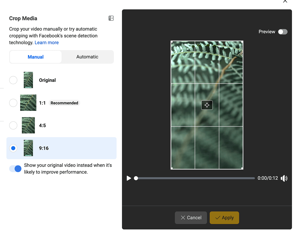 image of Crop Media tool in Meta Ads Manager
