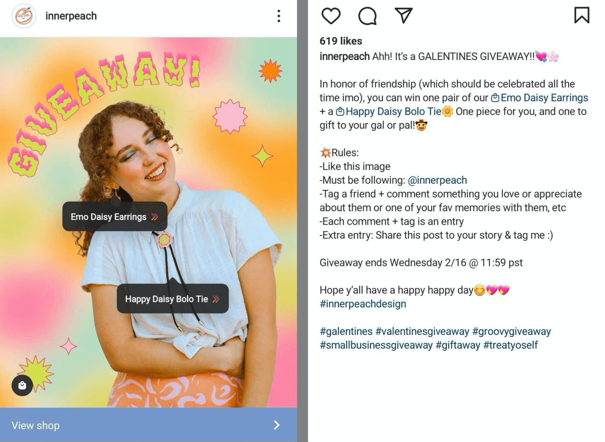 image of Instagram post sharing giveaway