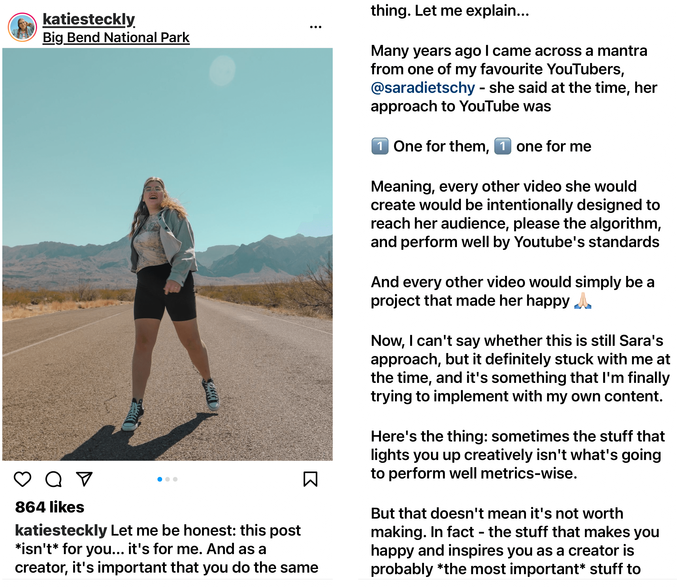 image of Instagram business post with photo and long caption