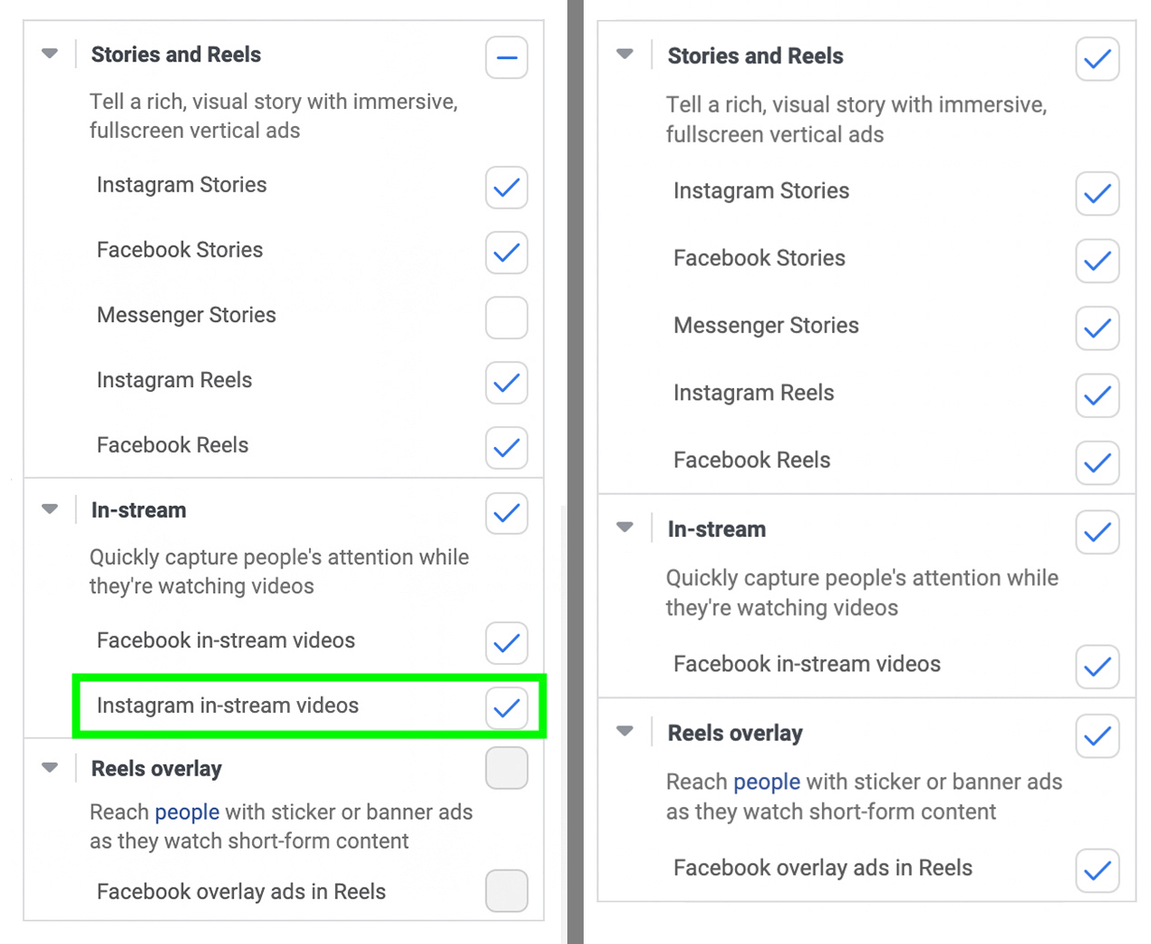 image of Instagram ad placements before and after March 2022