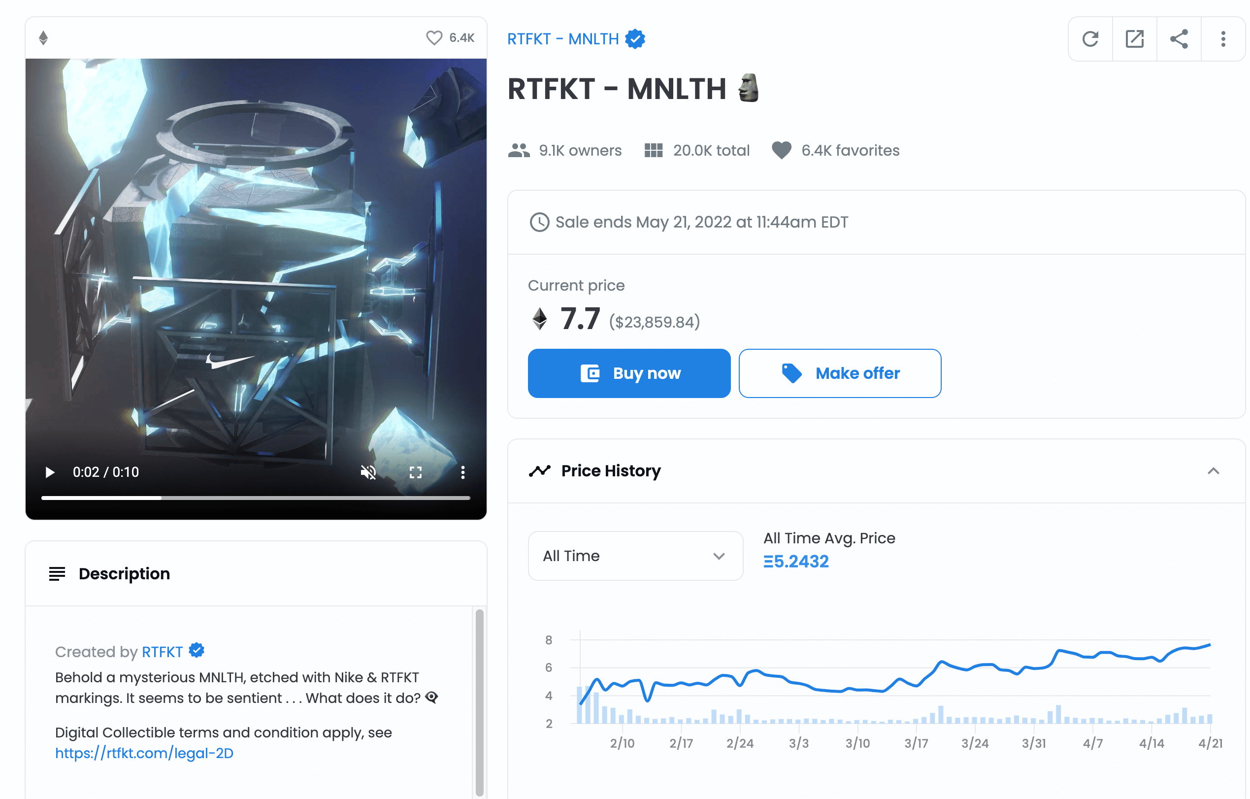 image of RTFKT MNLTH on OpenSea