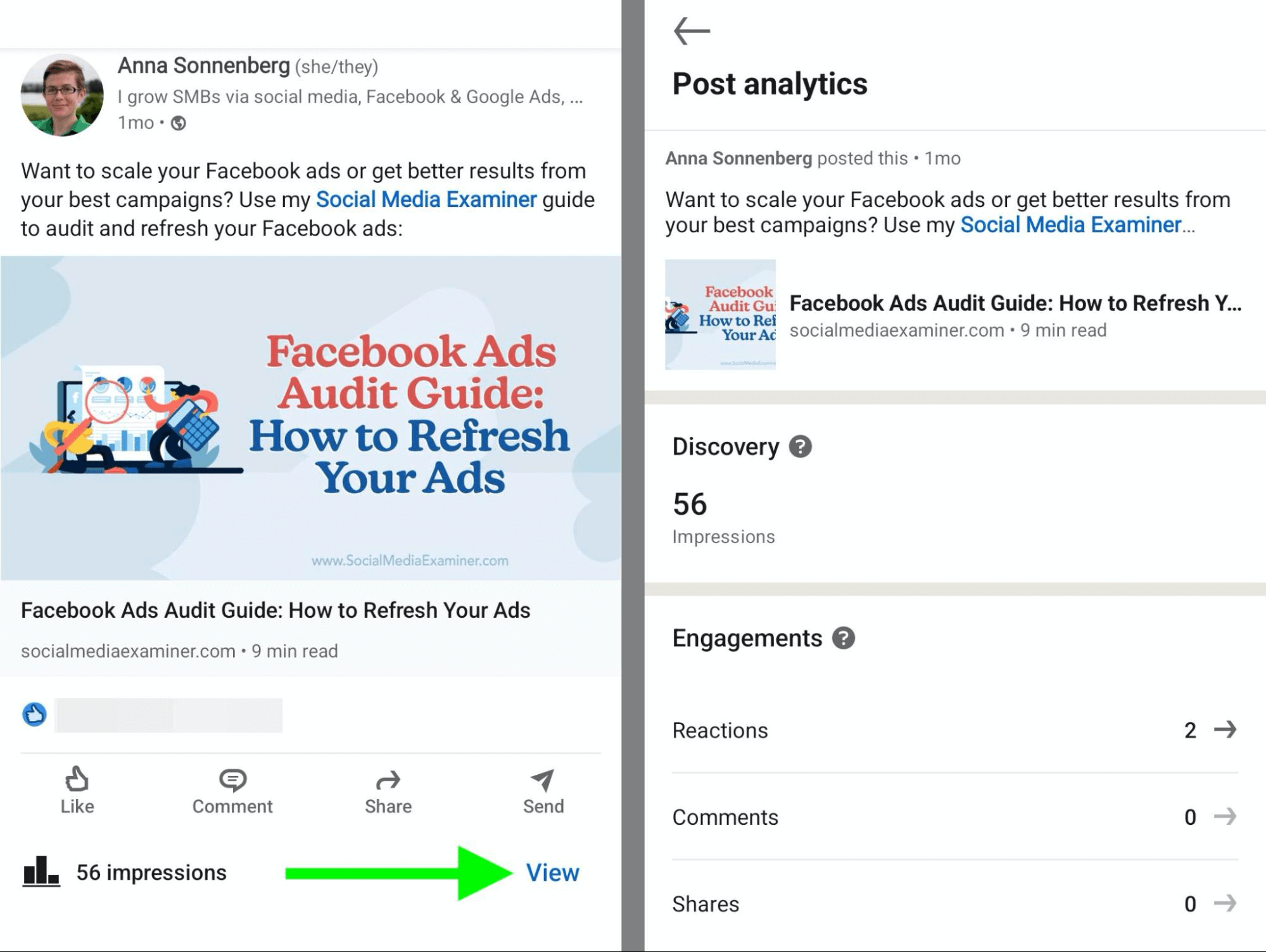 image of LinkedIn post analytics