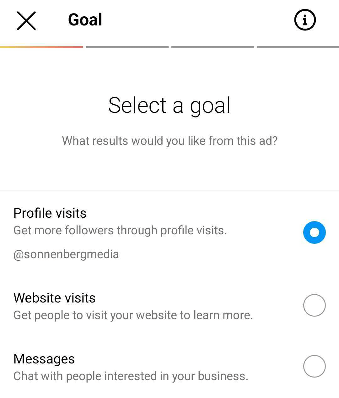 image of Select a Goal step for boosting Instagram post