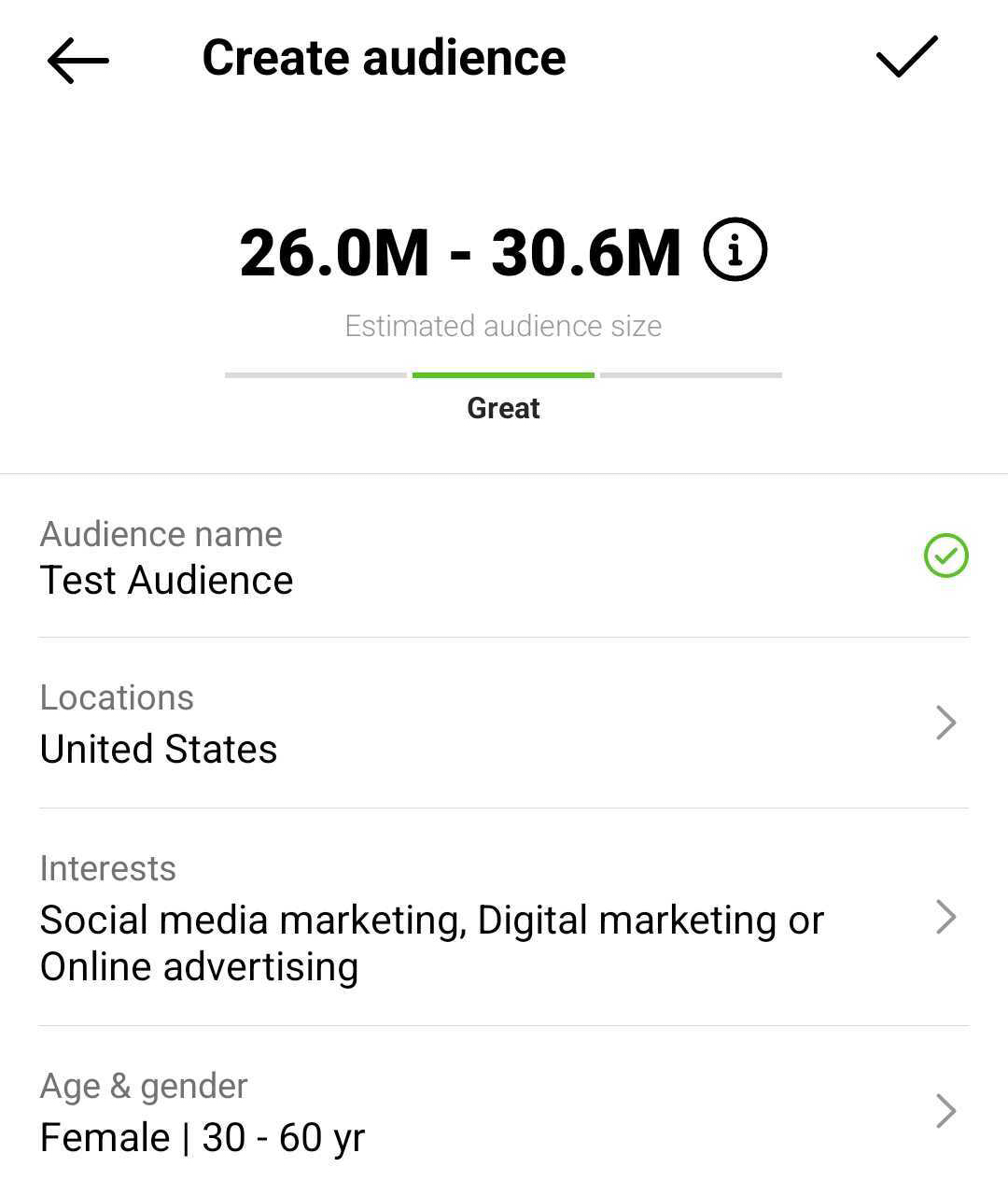 image of Create Audience step for boosting Instagram post