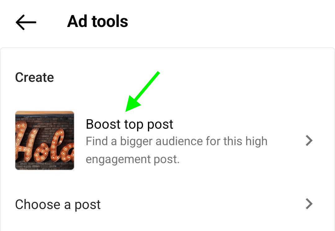 image of suggested post to boost on Instagram in Ad Tools