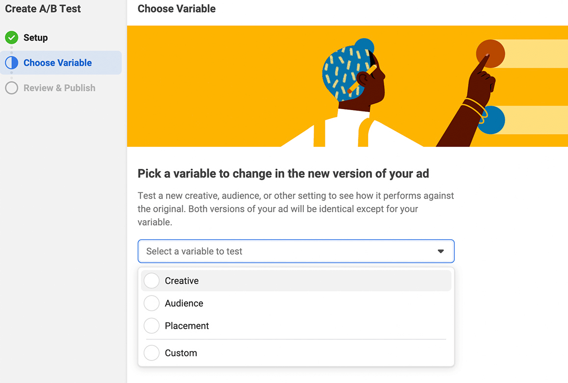 image of Choose Variable step for A/B test in Ads Manager