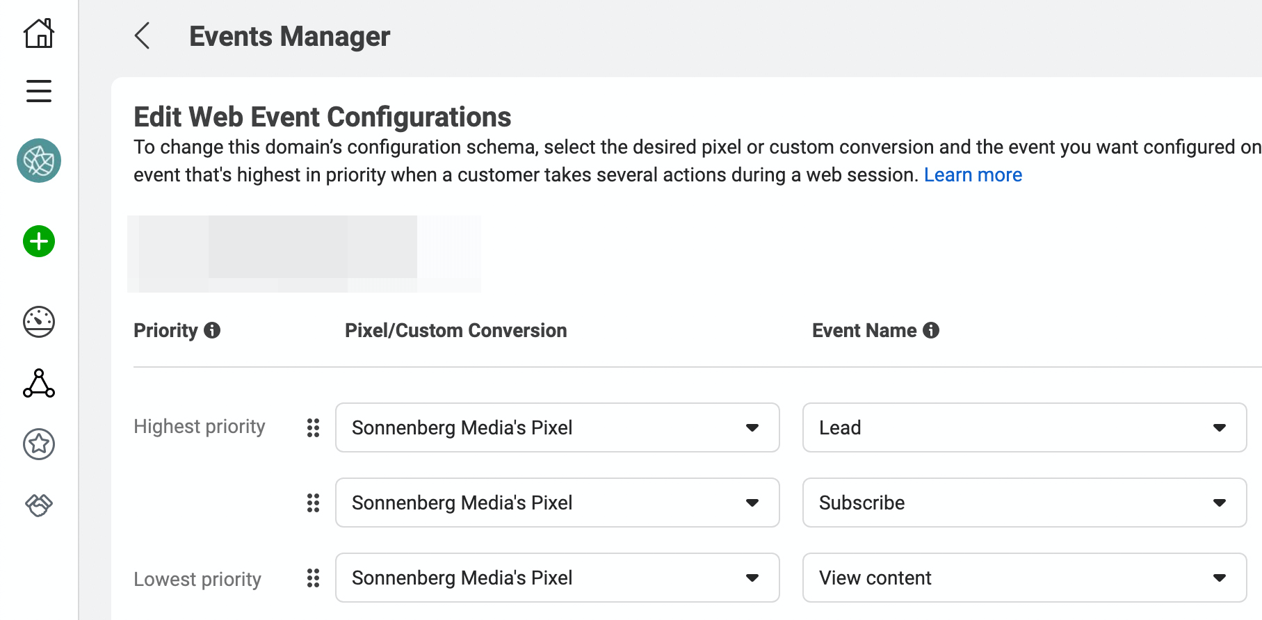 image of screen to edit web event configurations in Events Manager