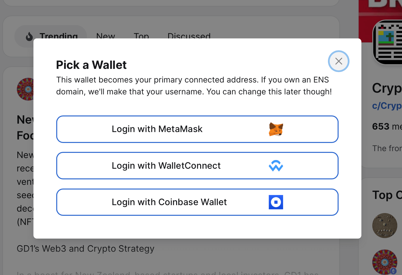 image of prompt to connect crypto wallet on gm.xyz website