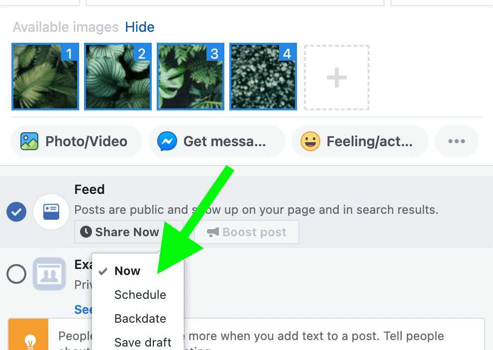 image of how to create Facebook carousel post in Business Manager, Step 6