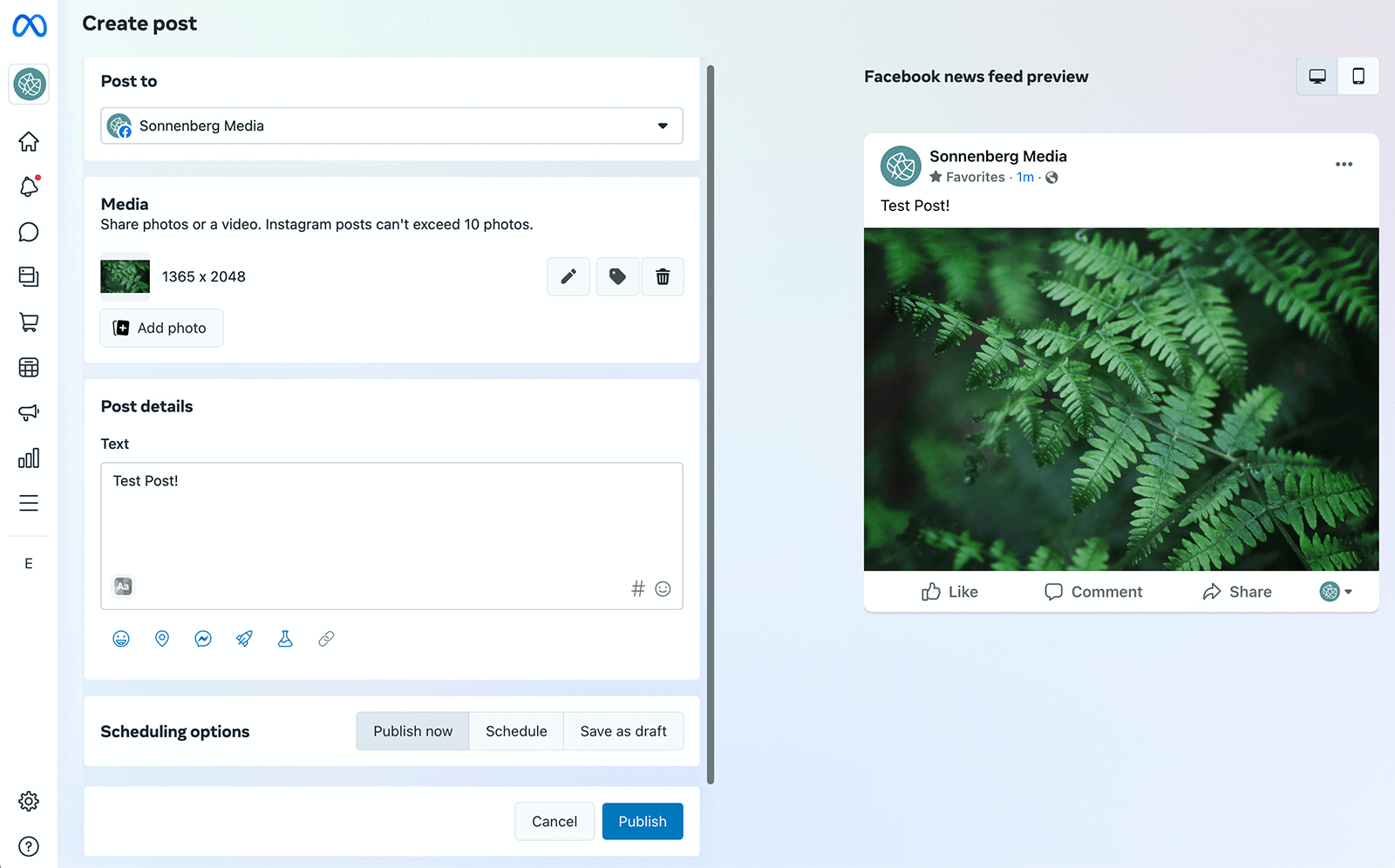 image of Create Post screen in Meta Business Suite