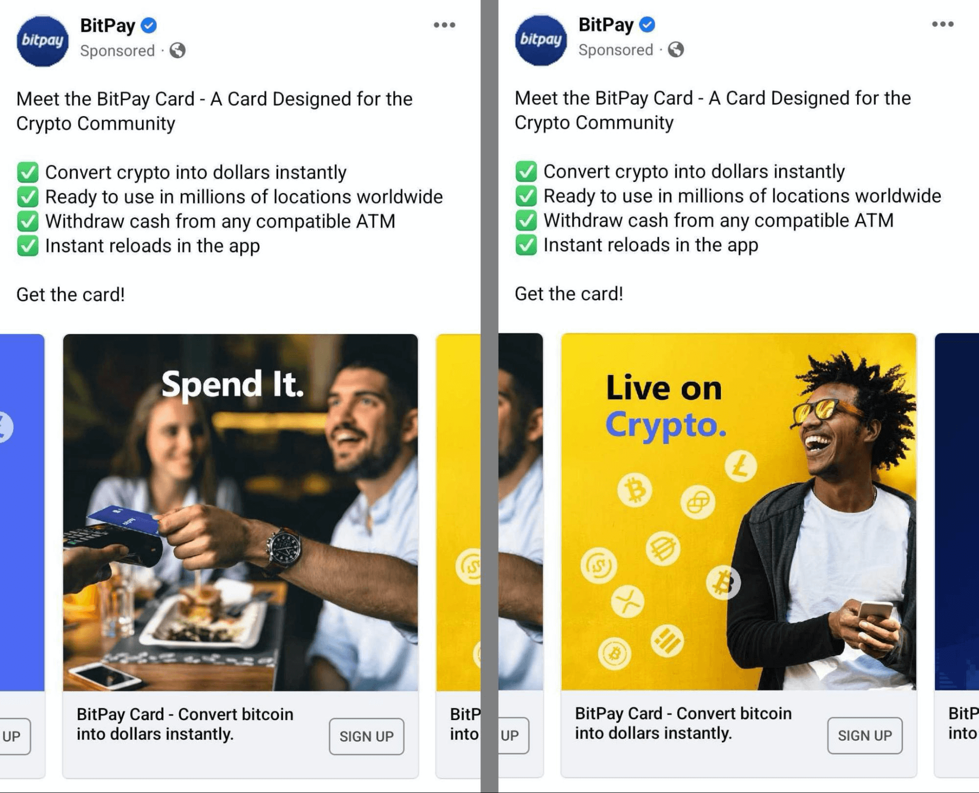 image of Facebook carousel ad from BitPay