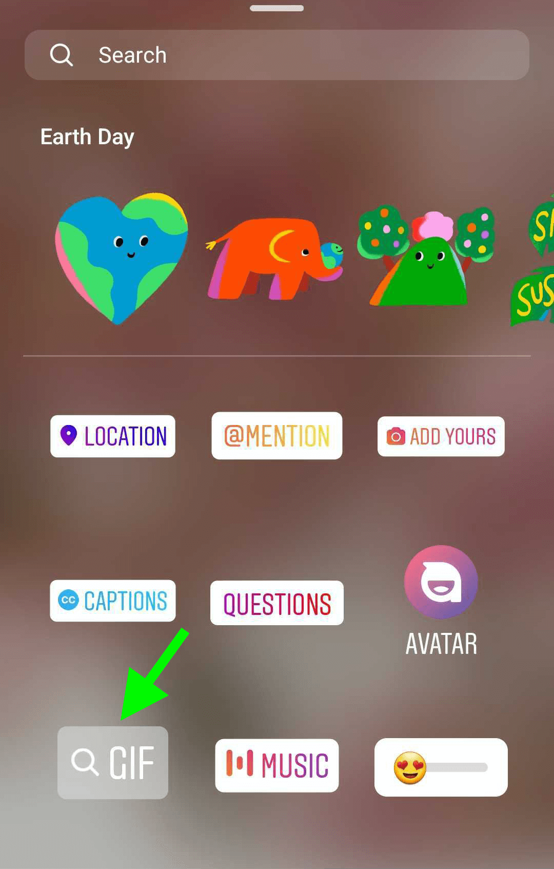 image of Instagram Stories sticker tray with GIF sticker