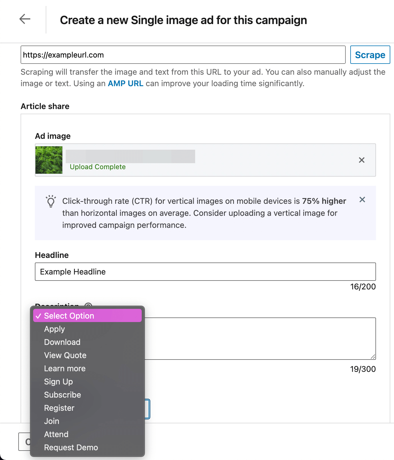 linkedin ad cta options