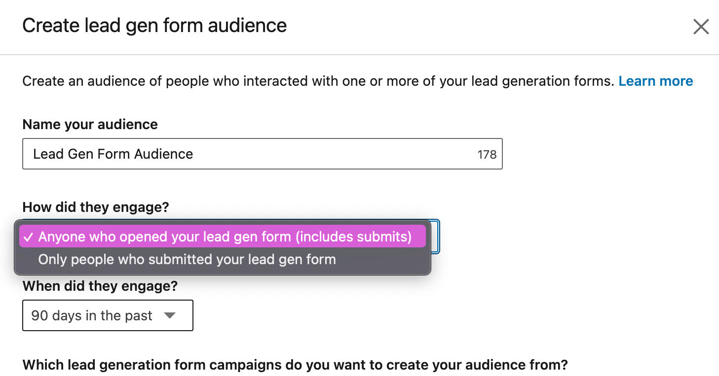 linkedin retargeting engajamento de formulário de lead