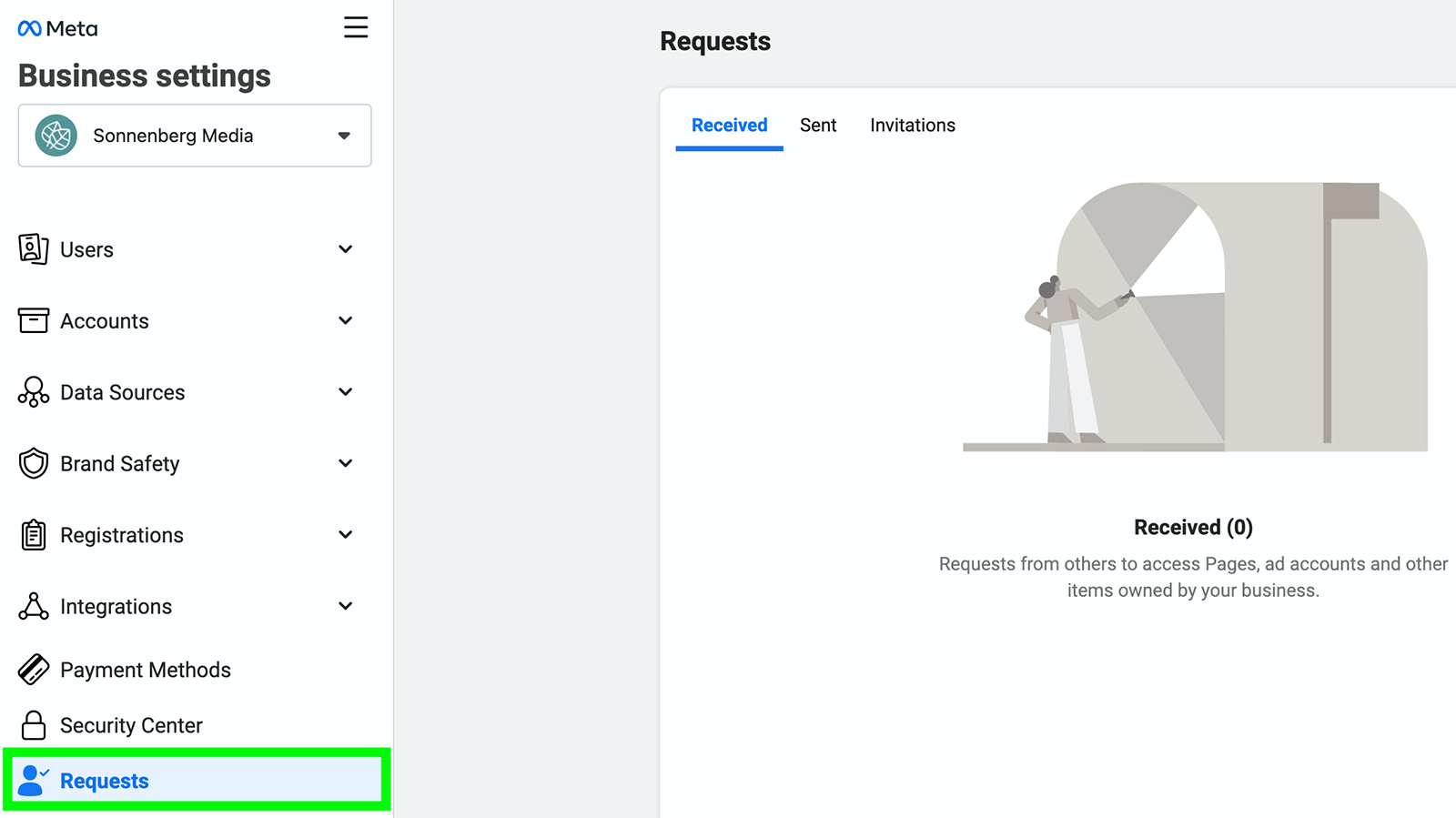 image of Requests tab in Meta Business Settings