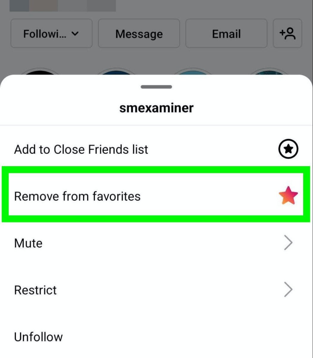 image of option to add Instagram account to favorites
