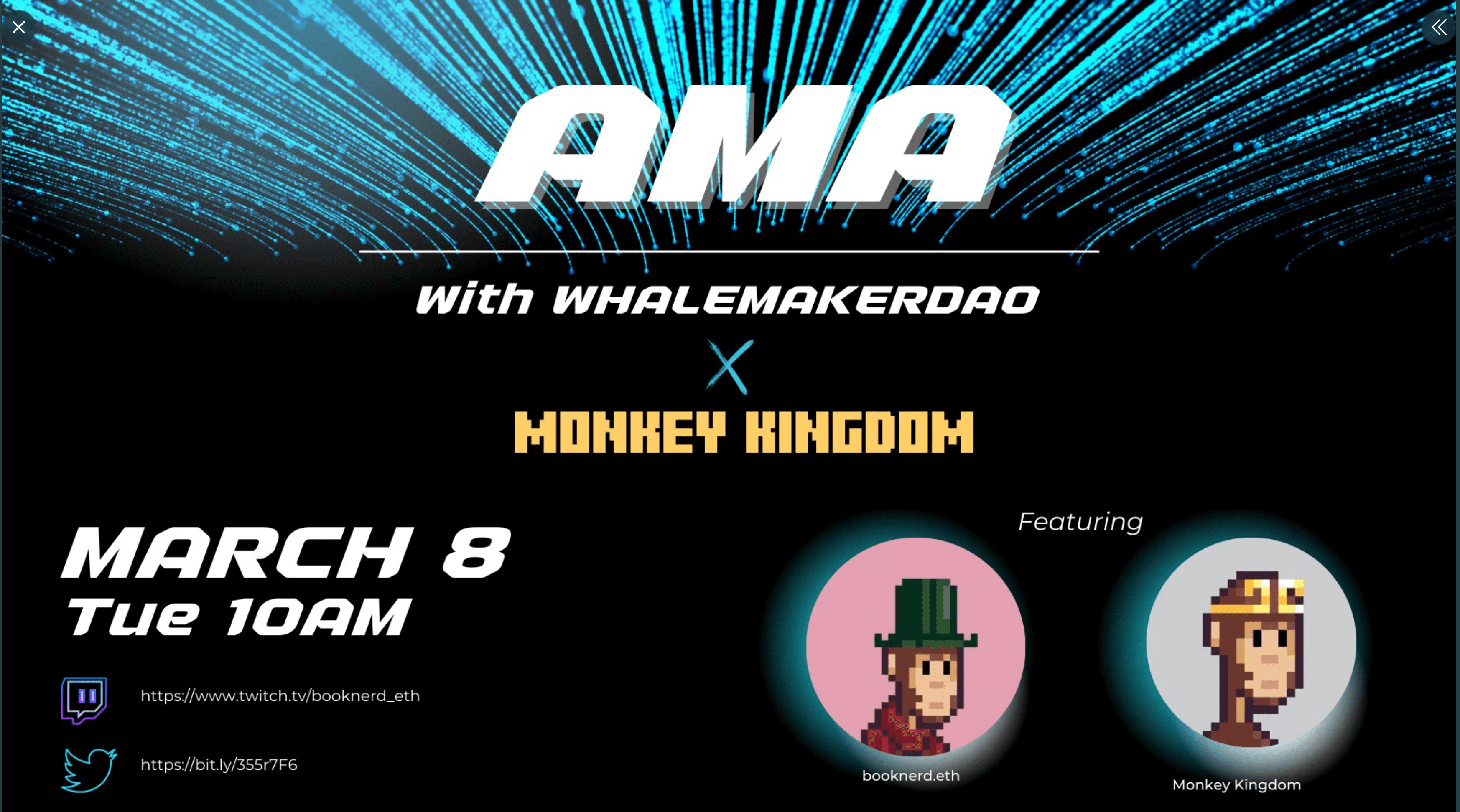 image of AMA promo with WhalemakerDAO and Monkey Kingdom