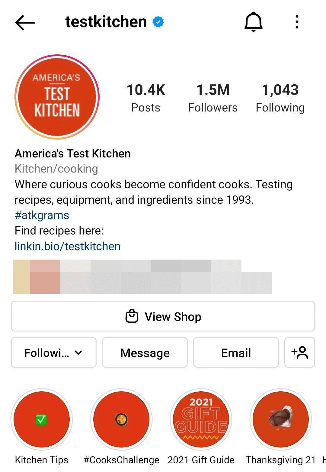 image of Instagram business profile optimized for search